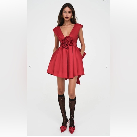$269 New For Love & Lemons Red Rose Mini Dress with Floral Detail Sz XXS - Picture 1 of 16